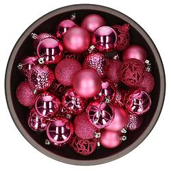 Foto van 37x stuks kunststof kerstballen fuchsia roze 6 cm glans/mat/glitter mix - kerstbal