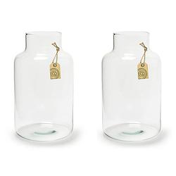 Foto van 2x stuks transparante eco melkbus vaas/vazen van glas 25 x 14.5 cm - vazen