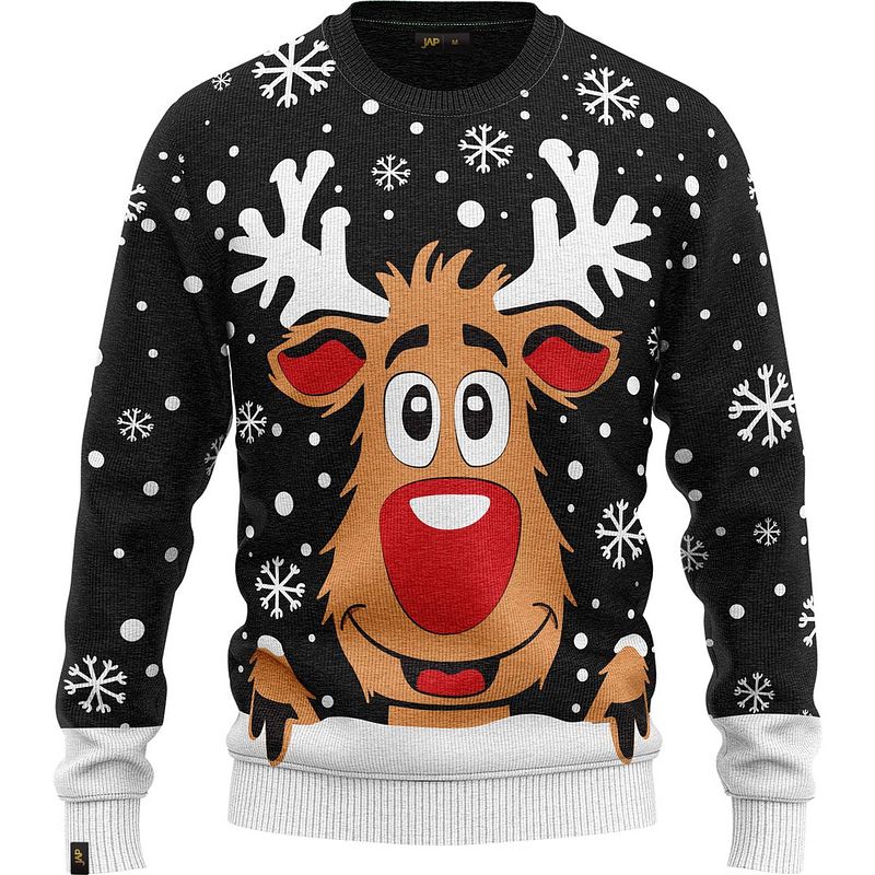 Foto van Jap foute kersttrui - rudolf het rendier - kerstcadeau - dames en heren - kerst - 5xl - zwart