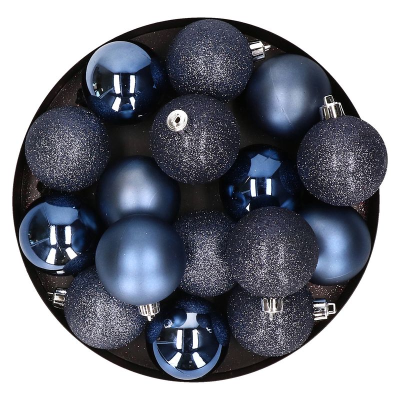 Foto van Kerstversiering set kerstballen donkerblauw 6 - 8 cm - pakket van 36x stuks - kerstbal