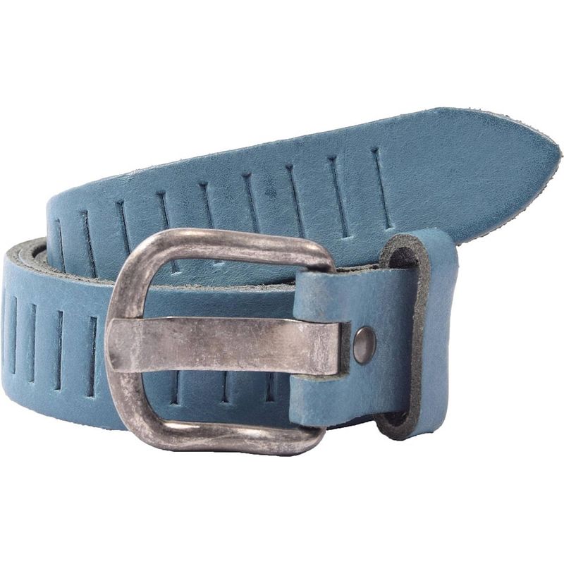 Foto van Riem - riemen - streepjes - koren blauw - 3 cm - unisex - 100% leren - leder - riem maat 85