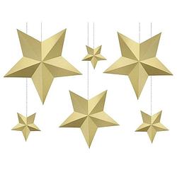 Foto van 6x diy kerstboom hangers gouden sterren - hangdecoratie