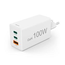 Foto van Hama quick charger gan 2x usb-c pd 1x usb-a qc mini-charger 100 w oplader wit