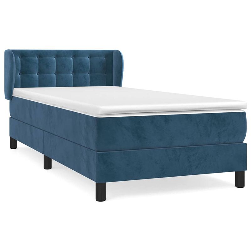 Foto van The living store boxspringbed - donkerblauw fluweel - 203 x 103 x 78/88 cm - pocketvering matras - middelharde