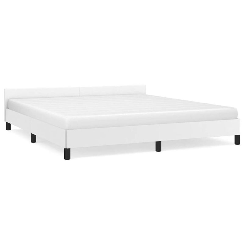 Foto van The living store bedframe - kunstleer - multiplex lattenbodem - wit - 203x183x50 cm - geschikt voor matras 180x200 cm