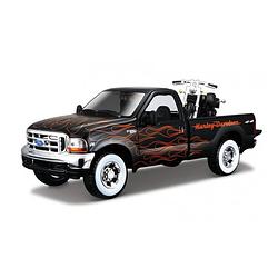 Foto van Speelgoedauto ford f-350 met harley davidson motor zwart 1:24/20 cm - speelgoed auto's