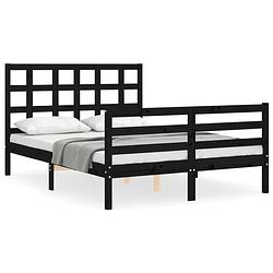 Foto van The living store bedframe massief grenenhout - zwarte - 195.5 x 145.5 x 100 cm