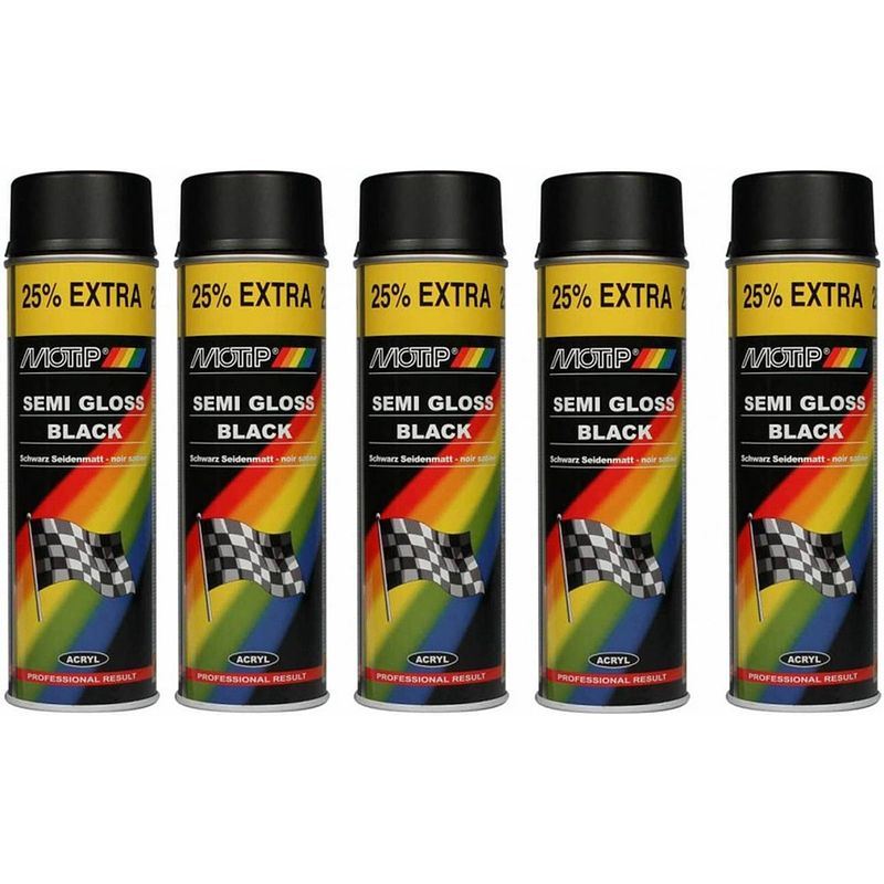 Foto van Motip zijdeglans acryllak zwart - 500 ml - spuit spray zwart - verf zwart kopen 5 stuks spuitspray lak zwart zijdeglans