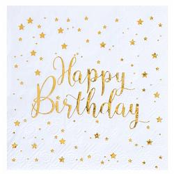 Foto van Verjaardag feest servetten happy birthday - 10x - wit - 33 x 33 cm - feestservetten