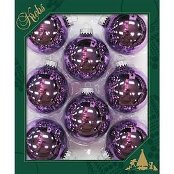 Foto van 16x stuks glazen kerstballen 7 cm amethist paars glans - kerstbal