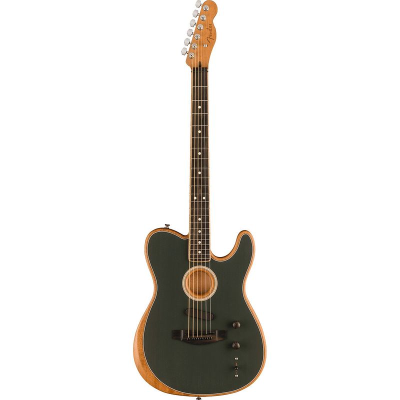 Foto van Fender american acoustasonic telecaster tungsten chb eb elektrisch-akoestische gitaar met deluxe gigbag