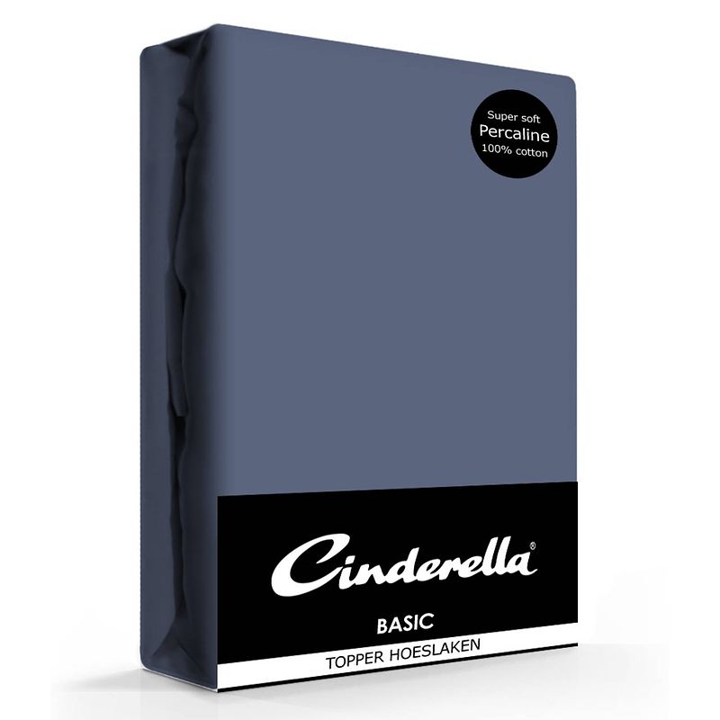 Foto van Cinderella basic percaline katoen topper hoeslaken - 100% percaline katoen - lits-jumeaux (160x200 cm) - dark blue