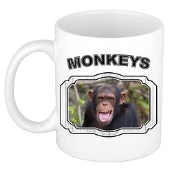 Foto van Dieren chimpansee beker - monkeys/ apen mok wit 300 ml - feest mokken