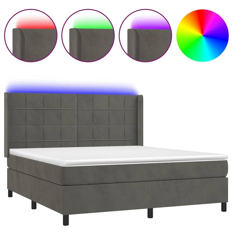 Foto van The living store boxspring fluweel - donkergrijs - 180x200 cm - incl - led en pocketvering