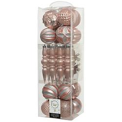Foto van 30x stuks kunststof kerstballen en ornamenten lichtroze mix - kerstbal