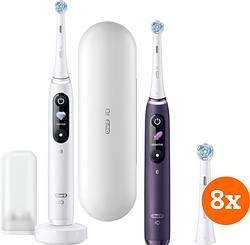 Foto van Oral-b io - 8n wit en paars duo pack + io ultimate clean opzetborstels (8 stuks)