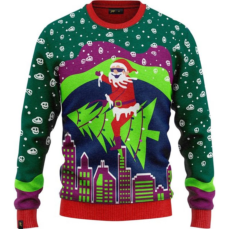 Foto van Jap foute kersttrui - tripping into christmas - kerstcadeau volwassenen - dames en heren - kerst - 3xl - groen