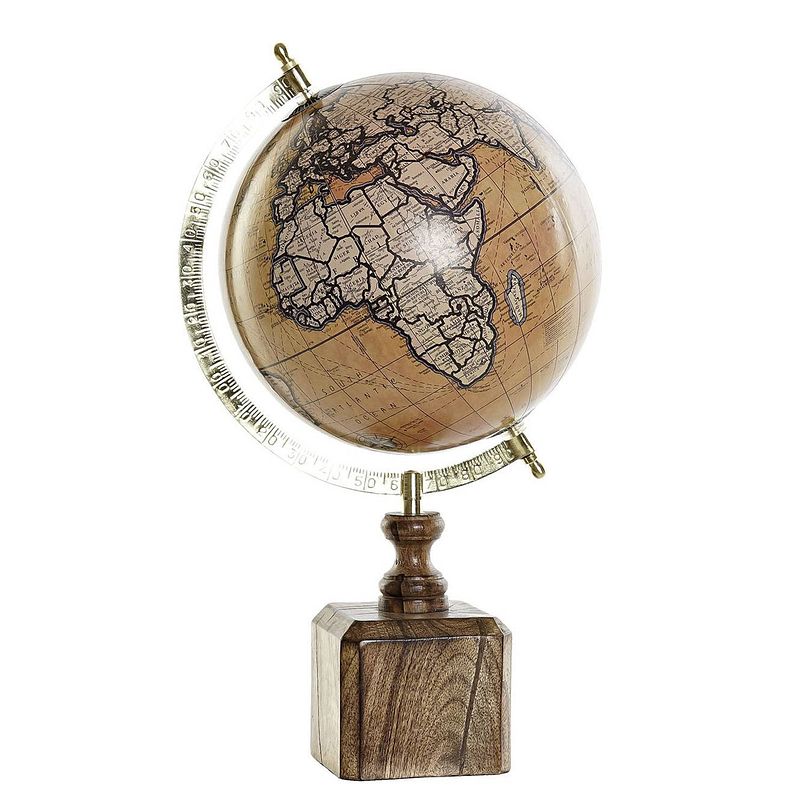 Foto van Decoratie wereldbol/globe bruin/goud op mango houten voet 40 x 22 cm - wereldbollen