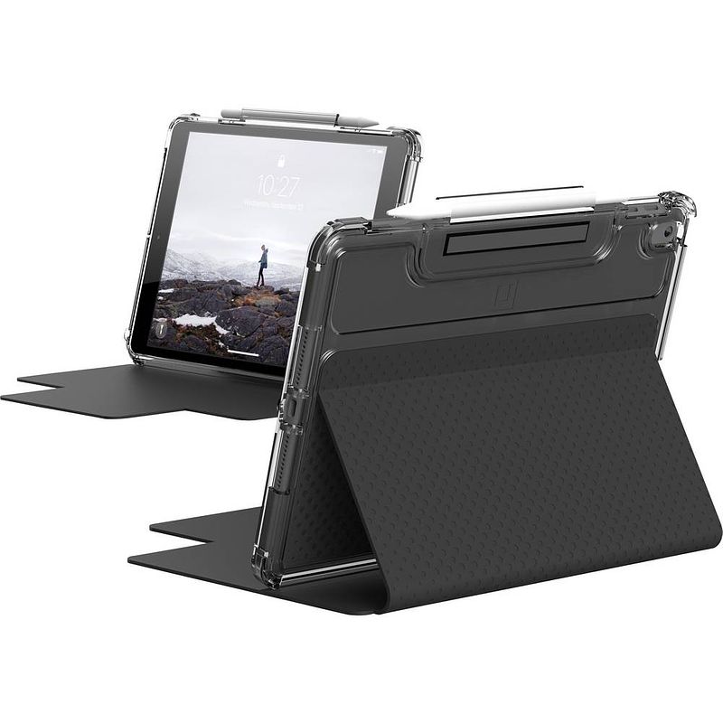 Foto van Urban armor gear lucent bookcase geschikt voor apple model: ipad (7e generatie), ipad (8e generatie), ipad (9e generatie) zwart, ice, transparant