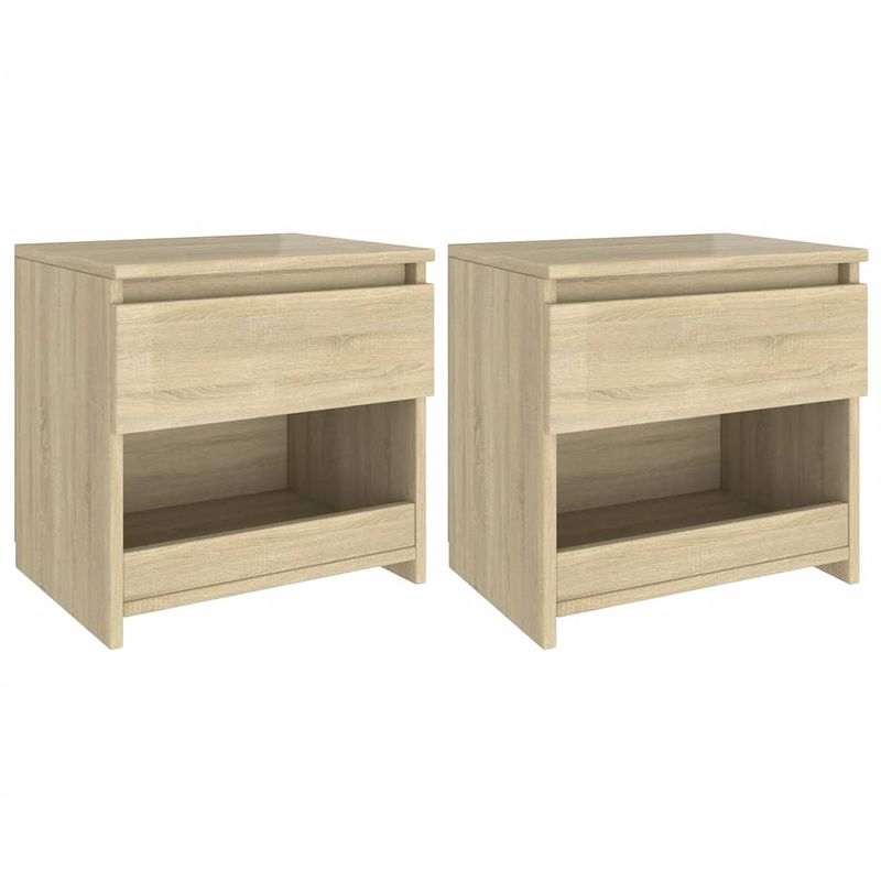 Foto van The living store nachtkastje - spaanplaat - 40x30x39 cm - sonoma eiken - 1 lade 1 schap