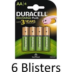 Foto van 24 stuks (6 blisters a 4 st) duracell aa oplaadbare batterijen - 1.300 mah