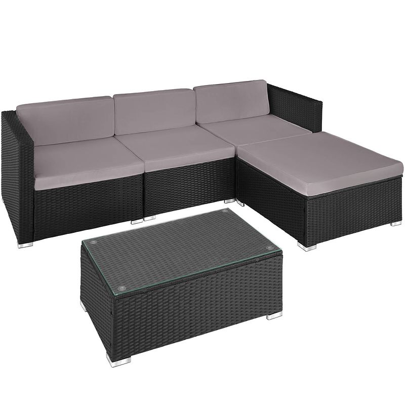 Foto van Tectake - wicker tuinset loungeset- florenz - zwart/grijs - 404325