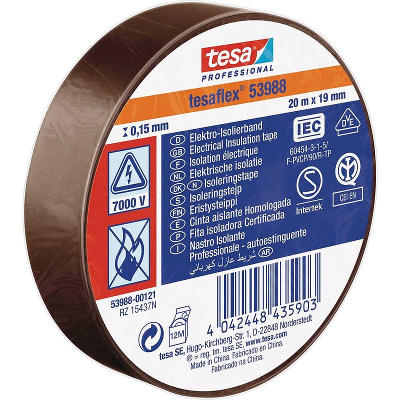 Foto van Tesa tesa 53988-00121-00 isolatietape tesa professional bruin (l x b) 20 m x 19 mm 1 stuk(s)