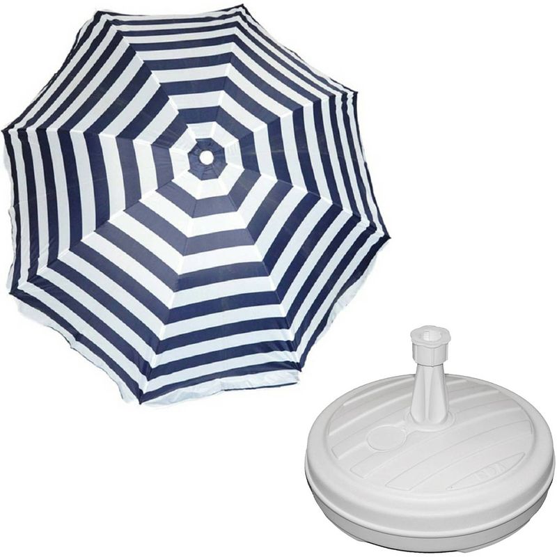 Foto van Parasol - blauw/wit - d120 cm - incl. draagtas - parasolvoet - 42 cm - parasols