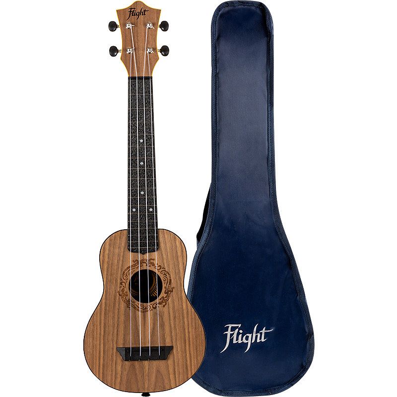 Foto van Flight travel series tusl50 walnut salamander concert scale sopraan ukelele met gigbag