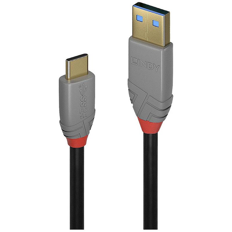 Foto van Lindy usb-kabel usb 3.2 gen2 (usb 3.1 gen2) usb-c stekker, usb-a stekker 0.5 m zwart, grijs 36910