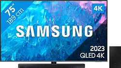 Foto van Samsung qled 75q74c (2023) + soundbar