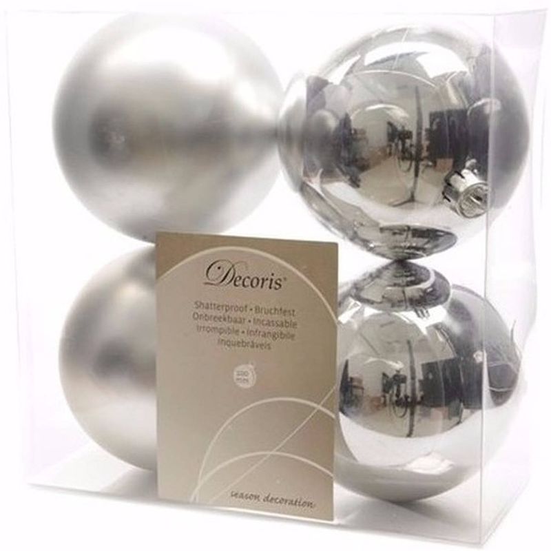 Foto van Ambiance christmas kerstboom decoratie kerstballen 10 cm zilver 4 stuks - kerstbal