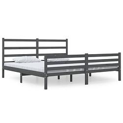 Foto van The living store houten bedframe - grijs - 180 x 200 cm - hoogwaardig massief grenenhout