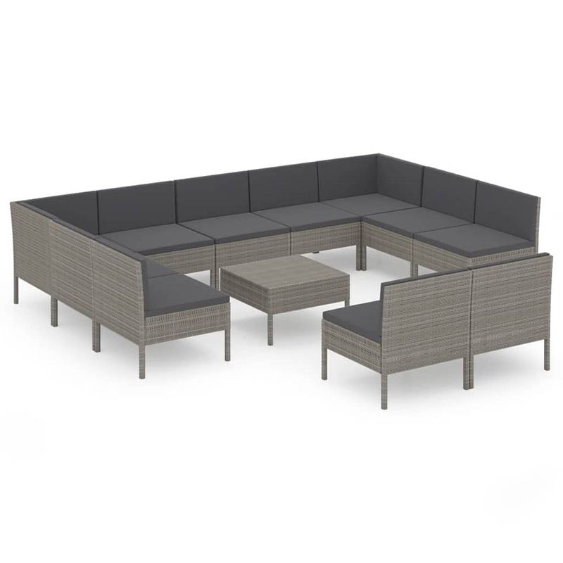 Foto van Vidaxl 12-delige loungeset met kussens poly rattan grijs