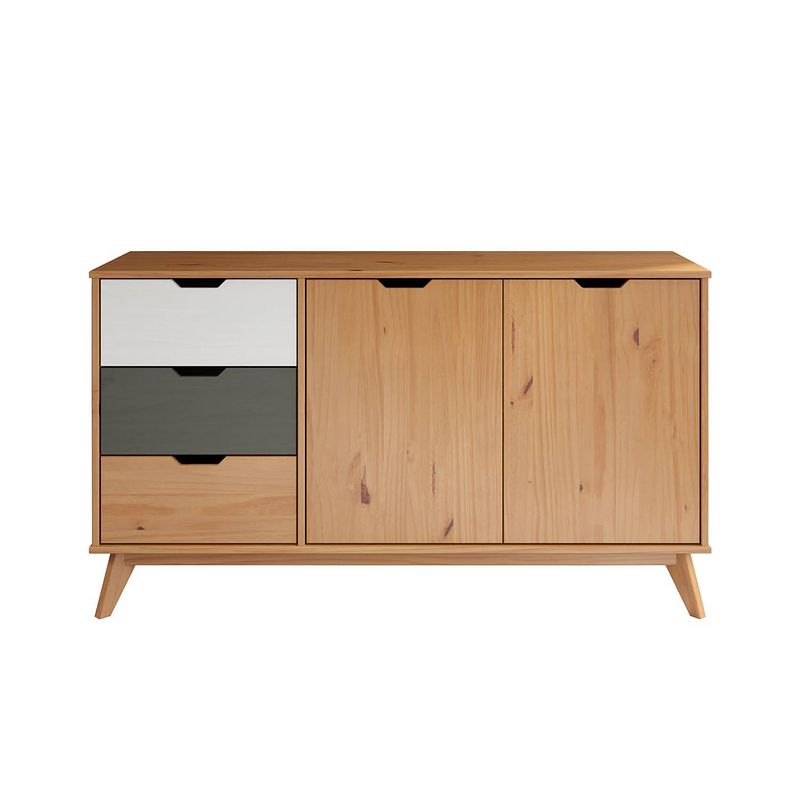 Foto van Scandik dressoir 2 deuren, 3 laden honing,wit,grijs.