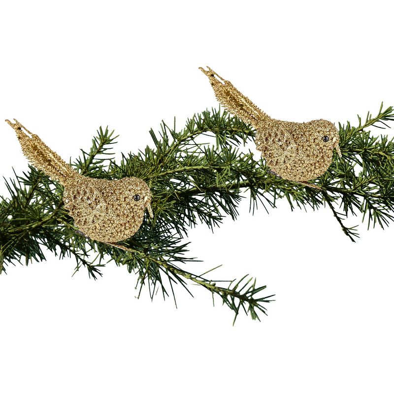 Foto van 2x kerstboomversiering glitter gouden vogeltjes op clip 12 cm - kersthangers