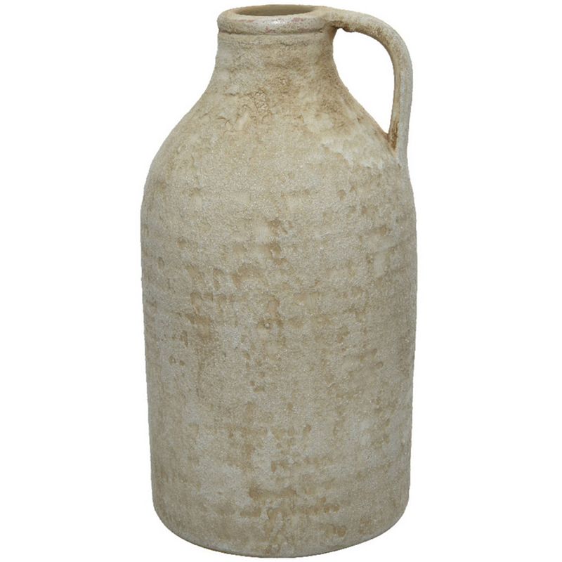 Foto van Vaas kruik/fles model - vintage - terracotta - creme wit - d15 x h30 cm - vazen