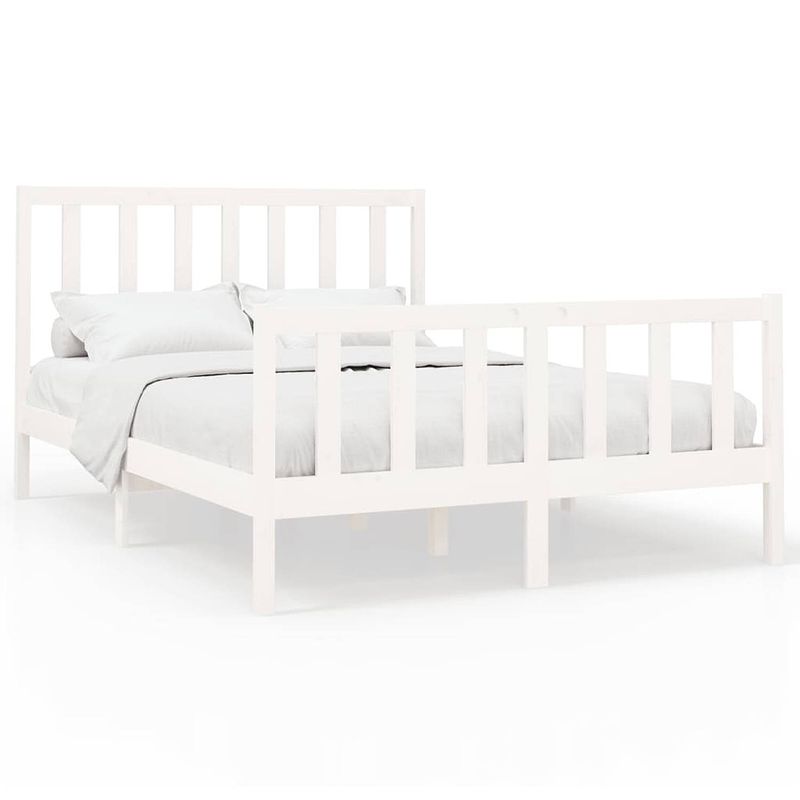 Foto van The living store bed the living store houten bedframe - 195.5 x 146 x 69.5 cm - wit