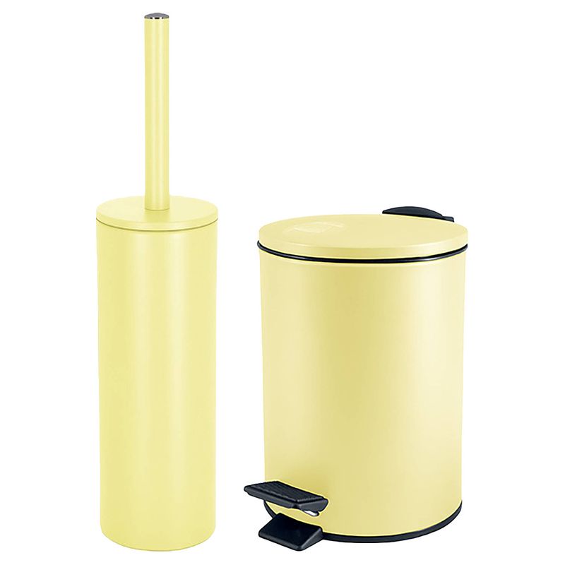 Foto van Spirella badkamer/toilet accessoires set - toiletborstel en pedaalemmer - 3l - metaal - geel - badkameraccessoireset