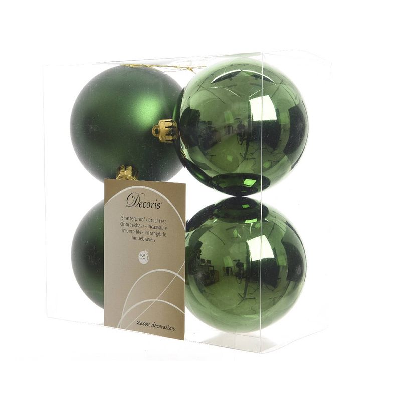 Foto van 3 stuks kerstbal plastic glans-mat diameter 10cm dennen groen ksd