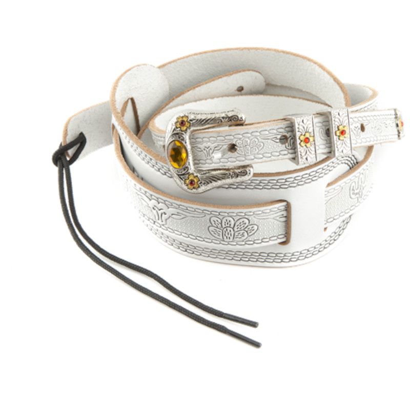 Foto van Gretsch vintage tooled leather strap white gitaarband