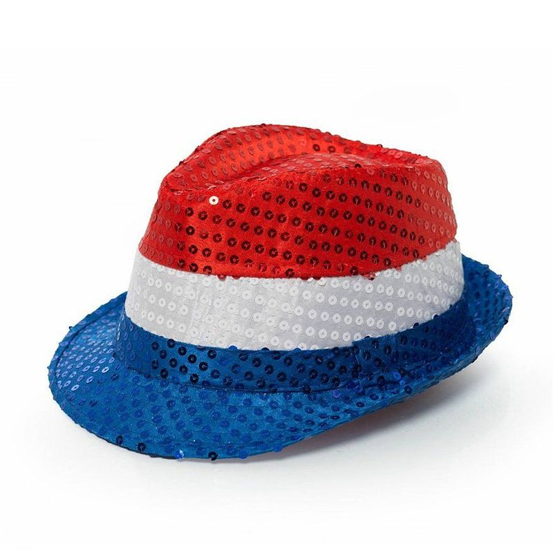 Foto van Nederlandse vlag gleufhoed/hoedje met pailletten - rood/wit/blauw - verkleedhoofddeksels