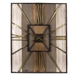 Foto van Haes deco - grote wandklok 60x80 cm bruin - wijzerplaat met romeinse cijfers - rechthoekige hout metalen klok