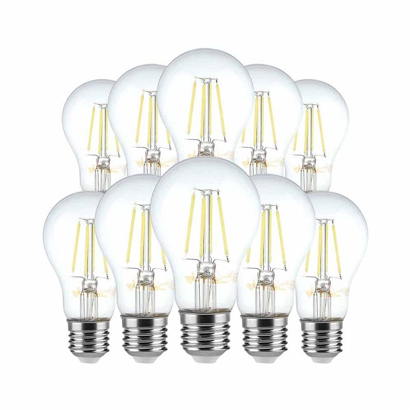 Foto van V-tac vt-1887 10-pack filament led lamp - e27 - 6w - 600 lm - 3000k