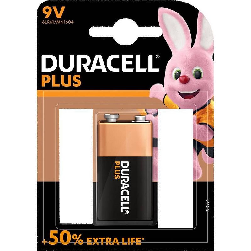 Foto van Duracell battery power 9v/6lf22 - + 50 % extra life - plus