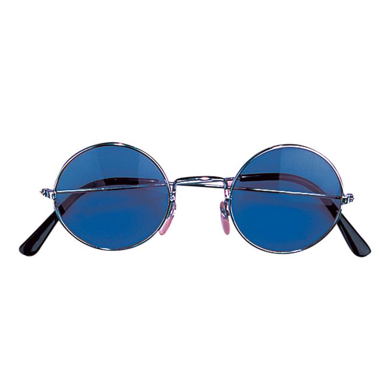 Foto van Hippie flower power sixties ronde glazen zonnebril blauw - verkleedbrillen