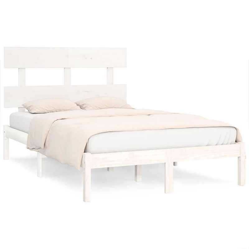 Foto van Vidaxl bedframe massief hout wit 150x200 cm 5ft king size