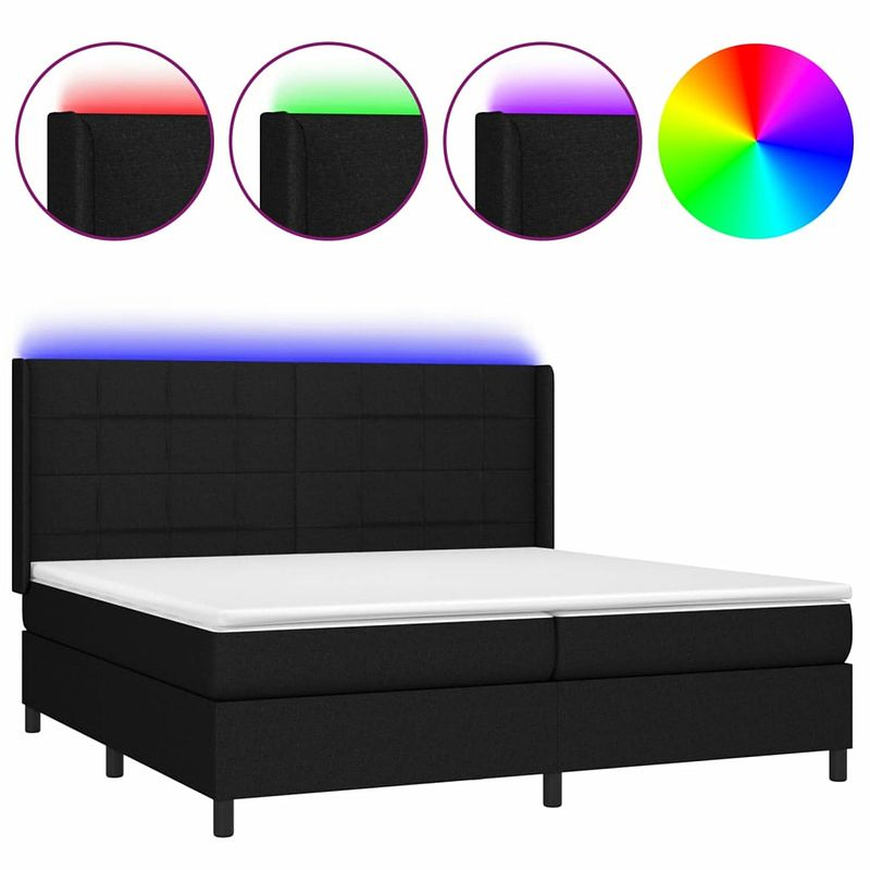 Foto van Vidaxl boxspring met matras en led stof zwart 200x200 cm