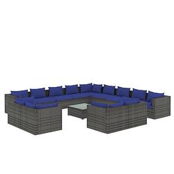 Foto van Vidaxl 14-delige loungeset met kussens poly rattan grijs