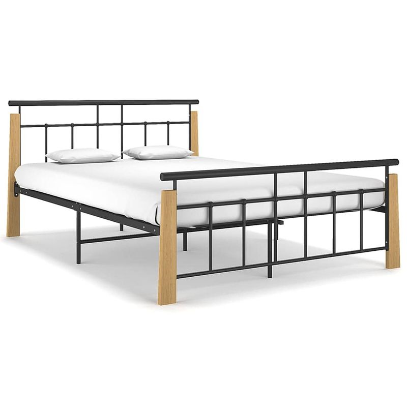 Foto van Vidaxl bedframe metaal en massief eikenhout 140x200 cm